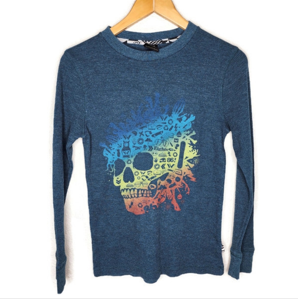 Shaun White Waffle Knit Skull Shirt in Teal Size L